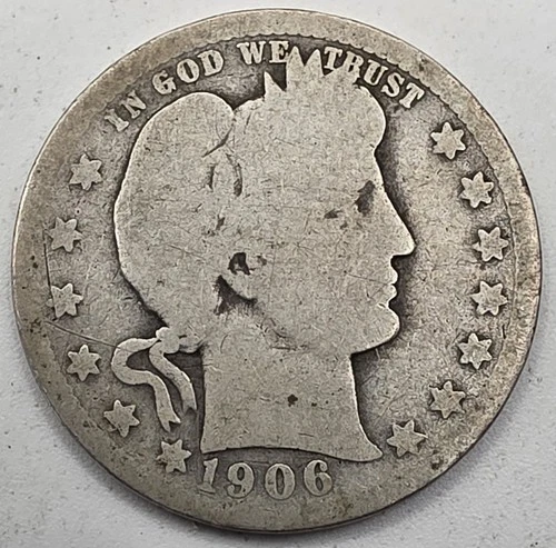 《Silver》1906 USA BARBER QUARTER -- .1808 OZ of SILVER!!!