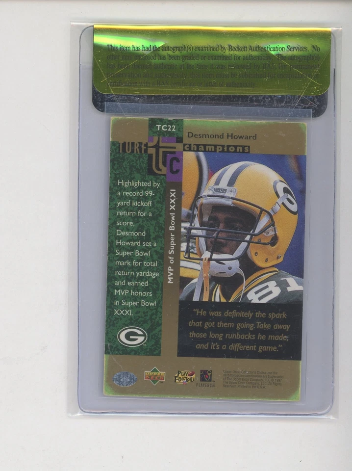 Desmond Howard Autograph 1997 Collectors Choice Turf Champions Beckett Authentic - Image 2 of 2