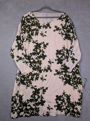 ICHI Dress Womens 3X Pink Green Floral Fit & Flare Belted Long Sleeve Lined