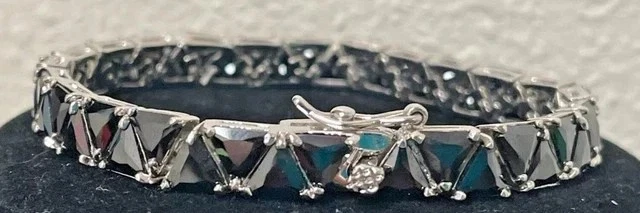12TCW Trillion Lab Created Black Diamondn Tennis bracelet 14k White Gold Plated