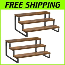 Versatile 3-Tier Wood Spice Organizer - Indoor Rustic Kitchen Decor Set of 2