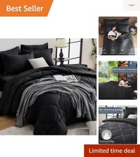Black King Comforter Set - 7-Piece All Season Bed in a Bag King, Ultra Soft B...