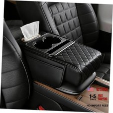 5-in-1 Nappa Leather Console Armrest Cover with Cup Holder Black