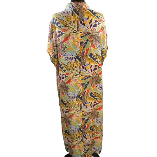 C&C California Floral Maxi Dress L Linen Blend Short Sleeve Tropical Pockets - Picture 2 of 10