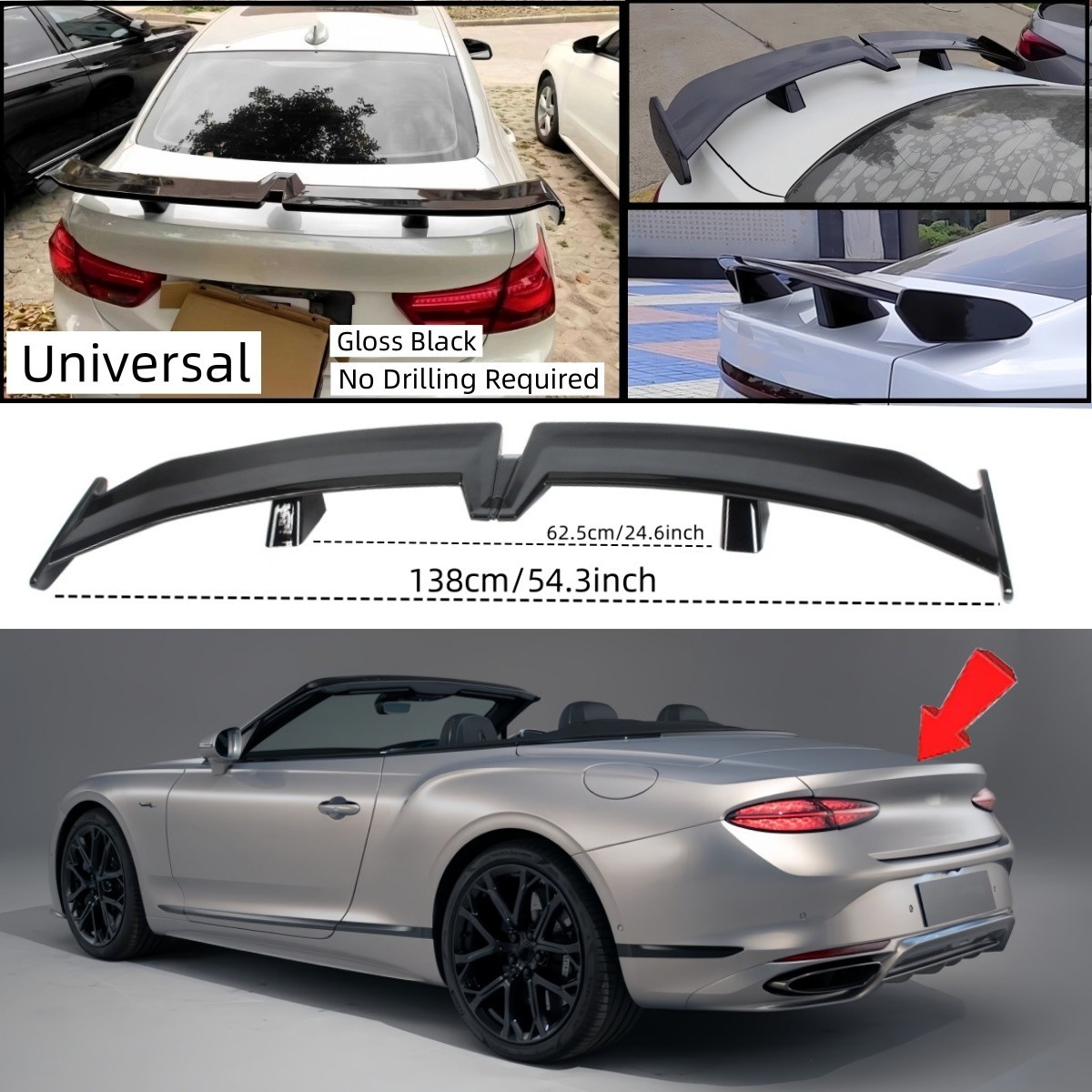 Fits Bentley Continental GTC Convertible 2025+ Trunk Spoiler Pro Style Universal