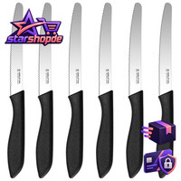 FrüHstüCksmesser Set 6-Teilig BröTchenmesser Wellenschliff Schwarz 6 StüCk