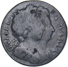 1694 Farthing - William & Mary British Copper Coin