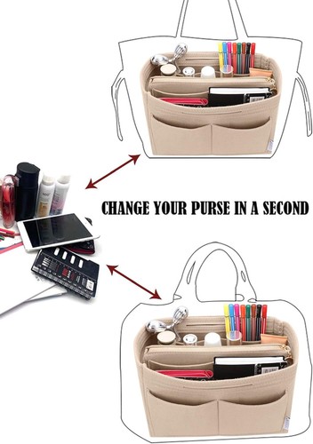 LEXSION Bolso Organizador de Fieltro con Cremallera Bolso Mediano, Beige  - Imagen 5 de 6