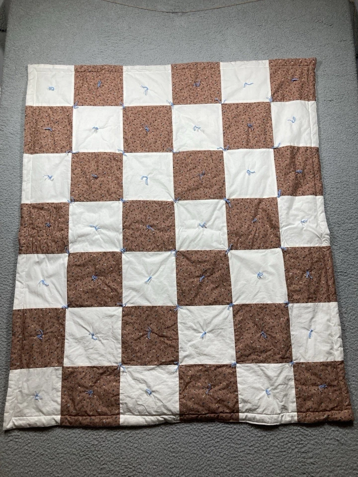 Edredón atado para cuna de regazo o bebé 35x42" cuadrados de retazos marrón Ditsy cabaña floral Foto 4 de 4