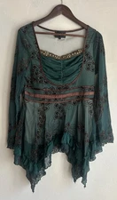 Adore Fairy Tunic Top L Goblincore Medieval Asymmetric Babydoll Burnout Velvet