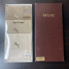 Lehner Made In Switzerland Vintage R Embroidered Handkerchiefs w Box Beige Brown