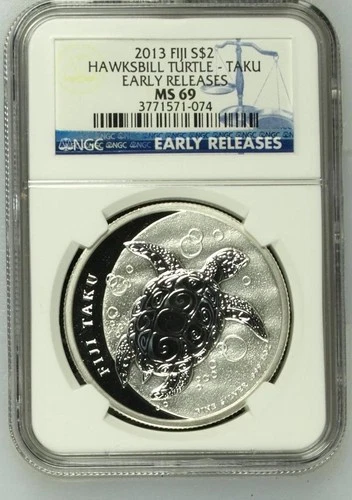 2013 Fiji $2, Hawksbill (or Taku), MS69, Early Release, NGC, New Zealand Mint