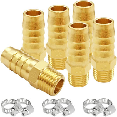 6PCS Brass Hose Barb Fittings 1/4'' NPT Male to 1/2'' Barb Adapter Connector Inclu
