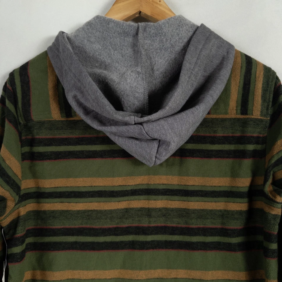 Airwalk Classics Shirt Shacket Boys Large Green Striped Hooded Flannel Button Up - Image 4 of 4