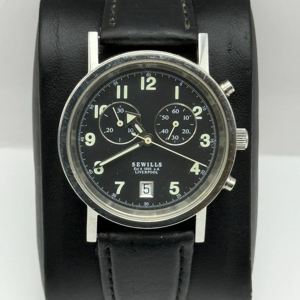 Reloj de cuarzo cronógrafo Sewills Liverpool para hombre fecha negro 36 mm REQUIERE REPARACIÓN Foto 2 de 4