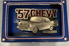 Vtg GREAT AMERICAN PRODUCTS 1989 '57 CHEVY Belt Buckle Made In USA 2.25” X 3.5”
