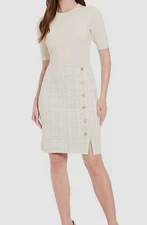 London Times Womens Beige Elbow Sleeve Button Front Sheath Sweater Dress Size XL