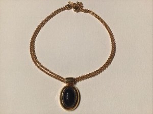 Authentic Vintage Signed MONET Pendant Necklace 22K Gold plated Black Acrylic Bead Oval