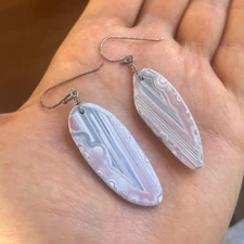 Banded Agate Sterling Silver Earrings Artisan Handcrafted Studio Jewelry Art 925