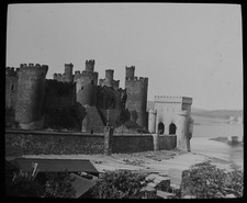 ANTIQUE Magic Lantern Slide CONWY CASTLE C1890 OLD PHOTO WALES