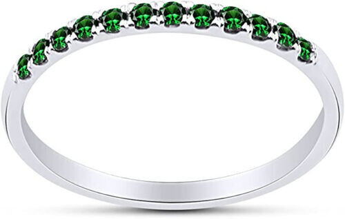 Sterling Silver Simulated Emerald Round Cut Wedding Band Ring for Anniversary-image
