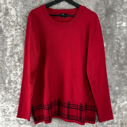 Suéter informal a cuadros rojo manga larga cuello redondo Kim Rogers talla XL