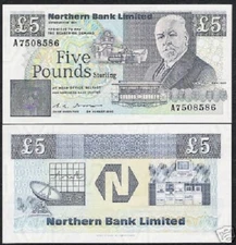 NORTHERN IRELAND 5 POUNDS P193 1990 COMPUTER UNC ANTENNA TROLLEY IRISH BILL NOTE