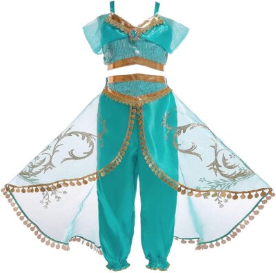 Princess Jasmine Style Girls Costume   Size 3-4T   Turquoise Blue & Gold  