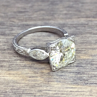 3.20 Ct White Round Cut Simulated Diamond Art Deco Antique Sterling Silver Ring