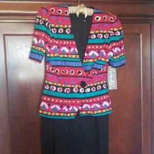Vintage American Design Dress Womens 12 Blazer Short Sleeve Multicolor 80s Artsy