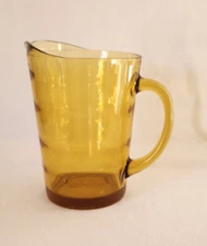 Hazel Atlas Waterfall Optic Ribbed Gold Vintage Amber Glass Pitcher MCM 1960s