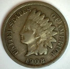 1908 S Indian Head Bronze Cent 1c US Type Coin Fine Circulated San Francisco