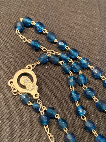 Rosary Blue Crystal Beads Dainty Virgin Mary Center Catholic Jesus Vintage - Picture 5 of 8