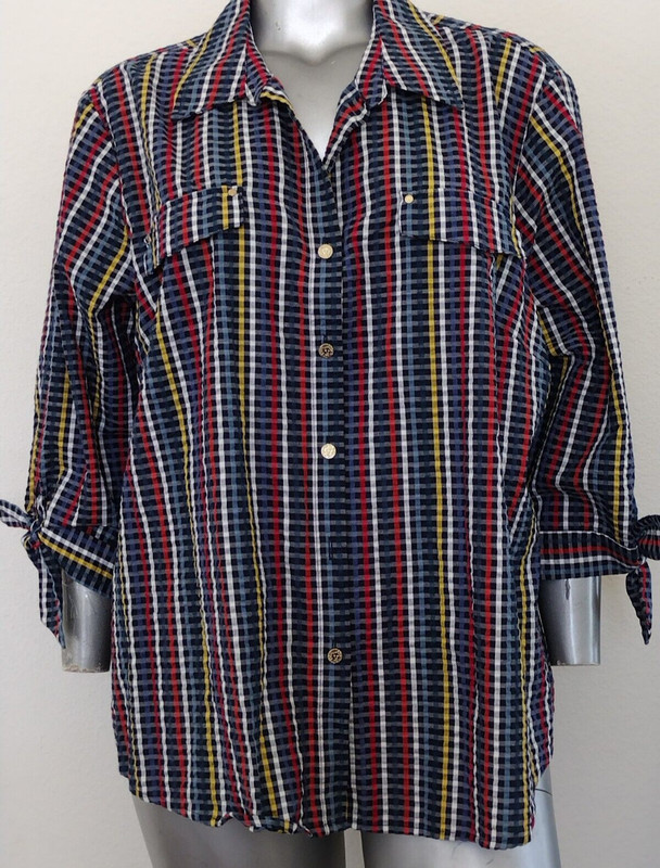 WOMAN ANNE KLEIN SHIRT BLOUSE TOP PLUS Size 3X flap pockets front 3/4 tie sleeve