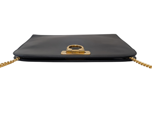 Salvatore Ferragamo Gancini Chain Shoulder Clutch Bag Leather Black Authentic - Picture 4 of 24