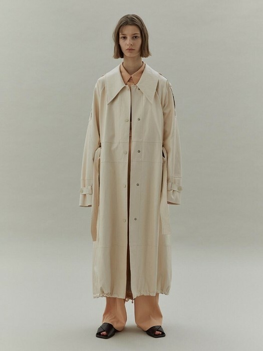 LOW CLASSIC Seoul South Korea White Black Faux Leather Trench Coat