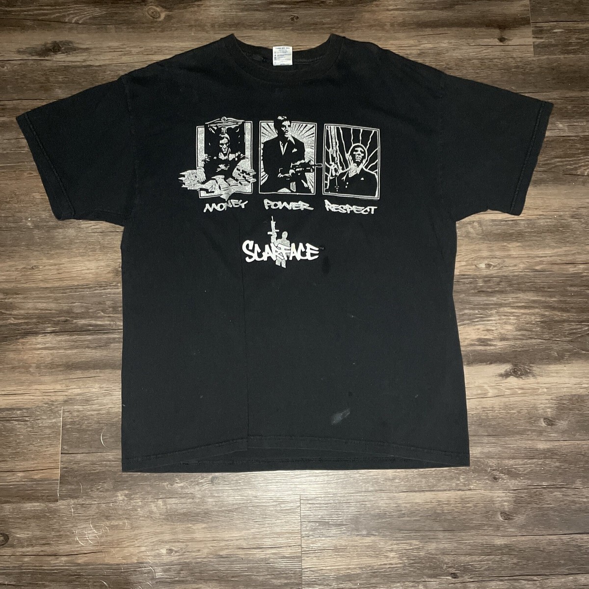 Vintage Scarface Money Power Respect Black Crewneck S/S T