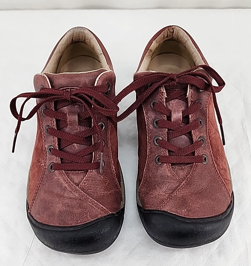 Scarpa KEEN Presidio donna 7 pelle marrone passeggio Oxford piatta 5322 MBRN EU 37 5