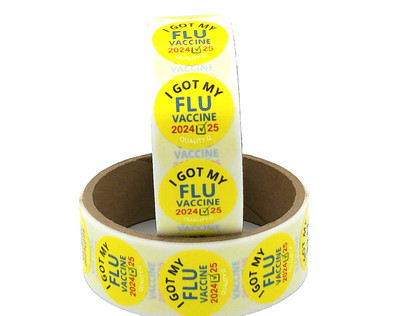 1'' I Got My Flu Vaccine 2024-25 Stickers (Yellow 100 Per Roll; sku 655457787044)