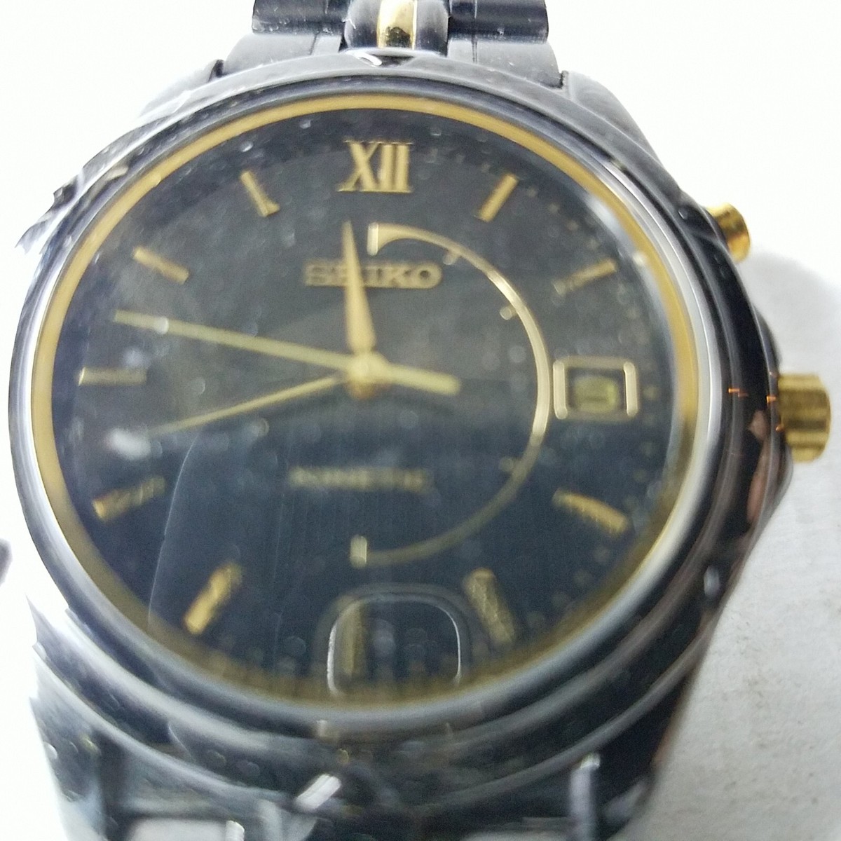 Mens Seiko Kinetic 5M62-0C80 Gun Metal/Gold Tone Black Gray Wrist 