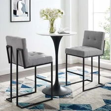 Modway Black Stainless Steel Upholstered Fabric Bar Stool Set of 2