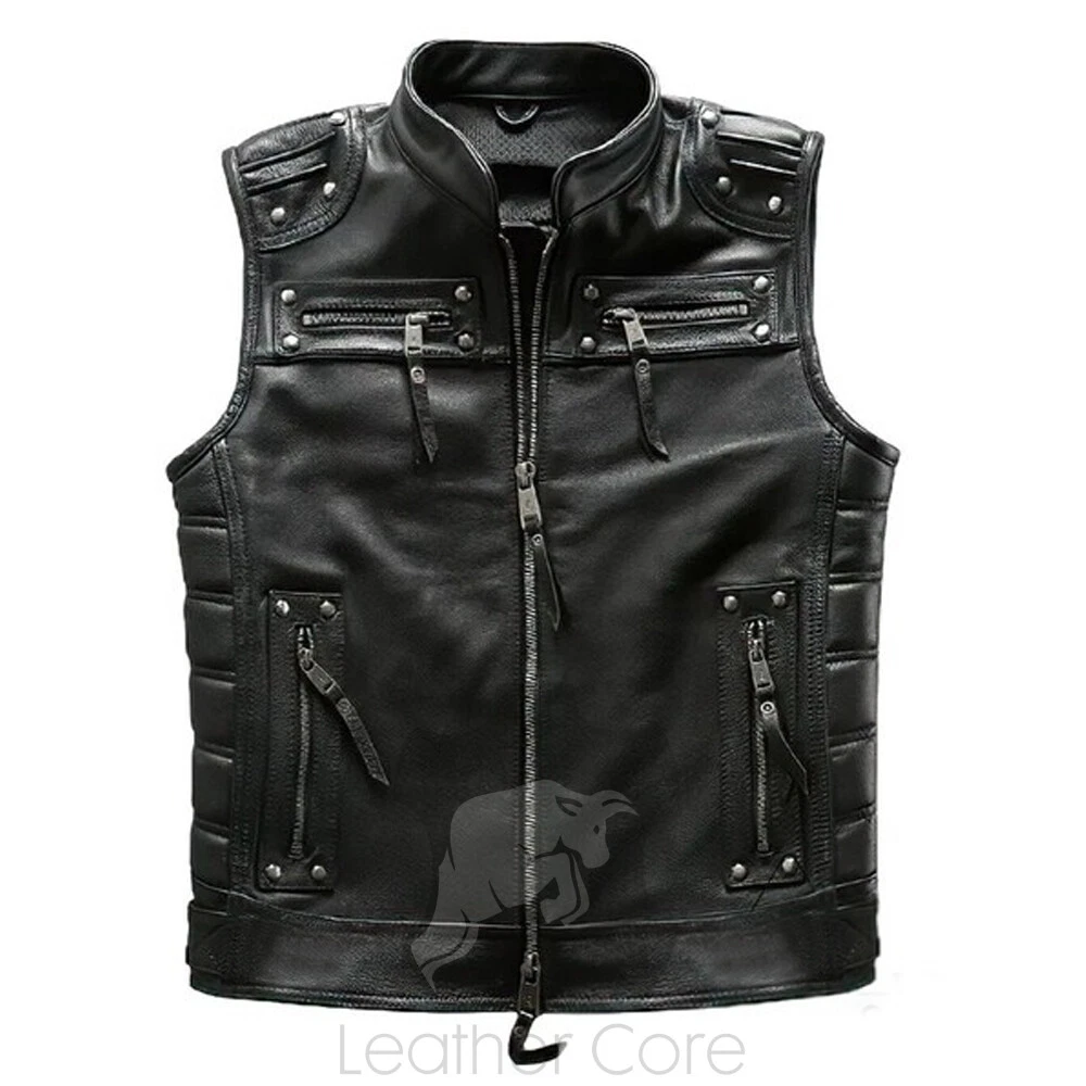 Mens Black Genuine Leather Vest - Punk Vest - Rave Outfits - Gothic Fashion Vest
Opens in a new wind