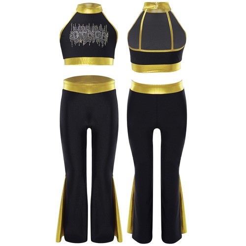 Kids Girls Stage Performance Costume High Waist Dancewear Sleeveless Shiny Jazz - Picture 22 of 54