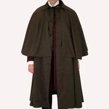 Men's Victorian Inverness Cape Coat Cloak Long Duster Cotton Cape Coat