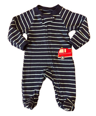 Carters Baby Sleeper Boy Preemie Striped Outfit Romper Blue Red Fire Truck Zips