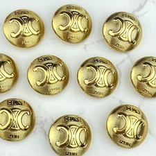10 CELINE PARIS BUTTONS LOGO ROUND GOLD METAL 21MM VINTAGE