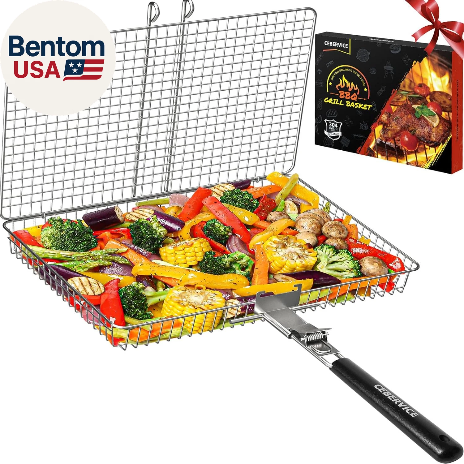 Grill Basket Extra Large, SUS304 Stainless Steel, Portable Folding BBQ Camping G