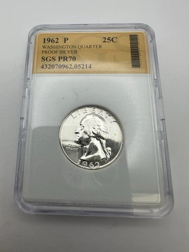 1962-P US Silver Washington Proof Quarter 25c SGS PR70 90% Silver -B58