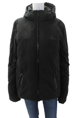 Super Dry Womens Full Zipper Hooded Puffer Coat Black Size Extra Small