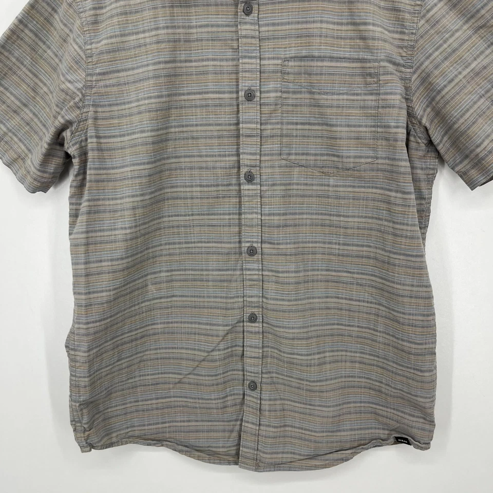 prAna Short Sleeve Button Shirt Men's M Multicolor Striped Pocket Logo Organic - Image 3 of 4